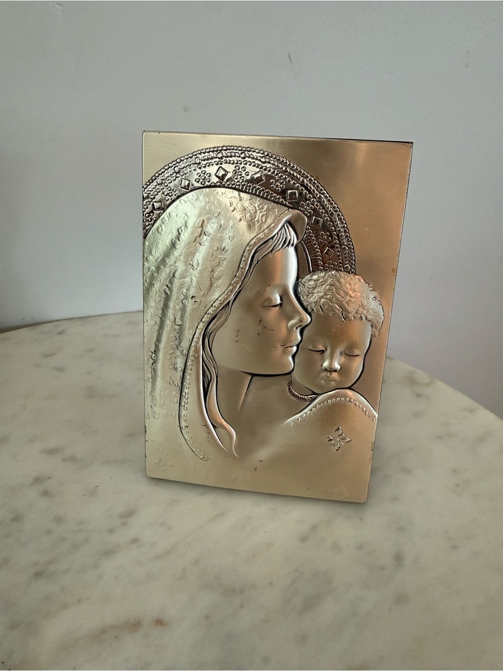 Leader Argenti Mary&Baby Sterling Silver 925 Desk Plaque Made In Italy Pesaresi
